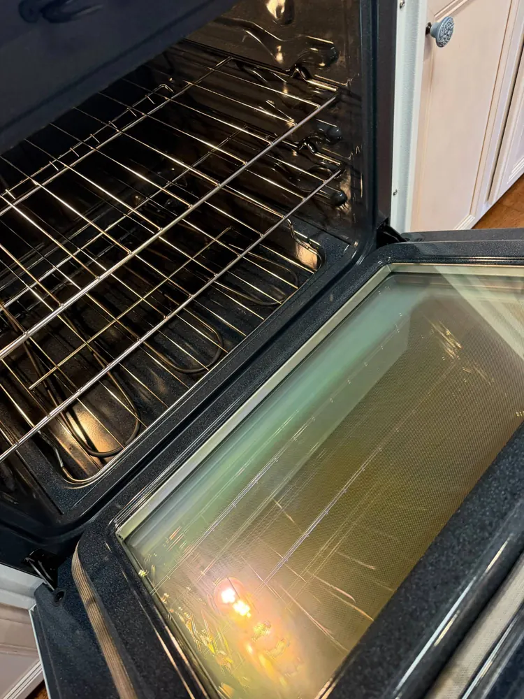 Oven interior, racks and door glass after a deep clean